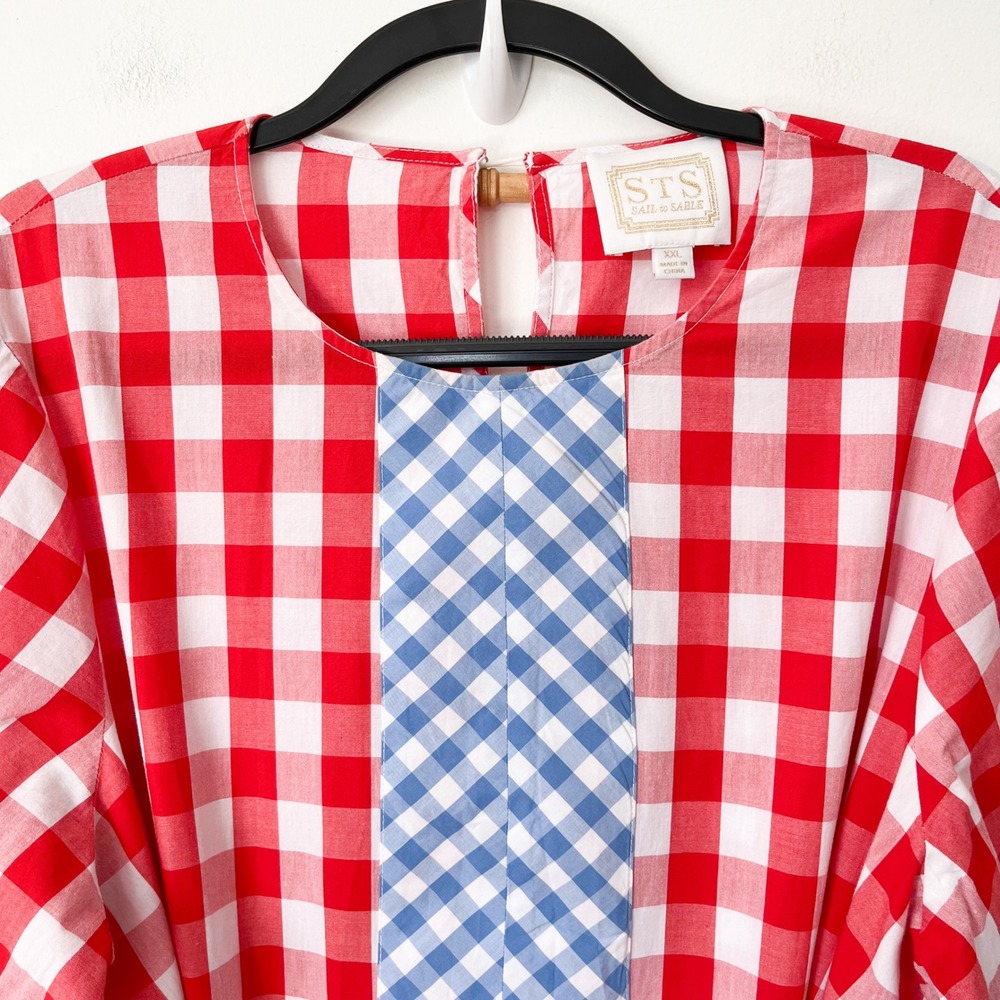 Sail to Sable x Pencil & Paper Co Gingham Caftan Midi Dress Womens XXL Red Blue - Picture 6 of 15